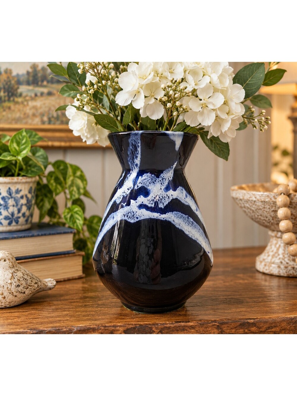 Vintage Blue Mountain Pottery Blue Granite Drip Glaze Vase Canada 6.25"
